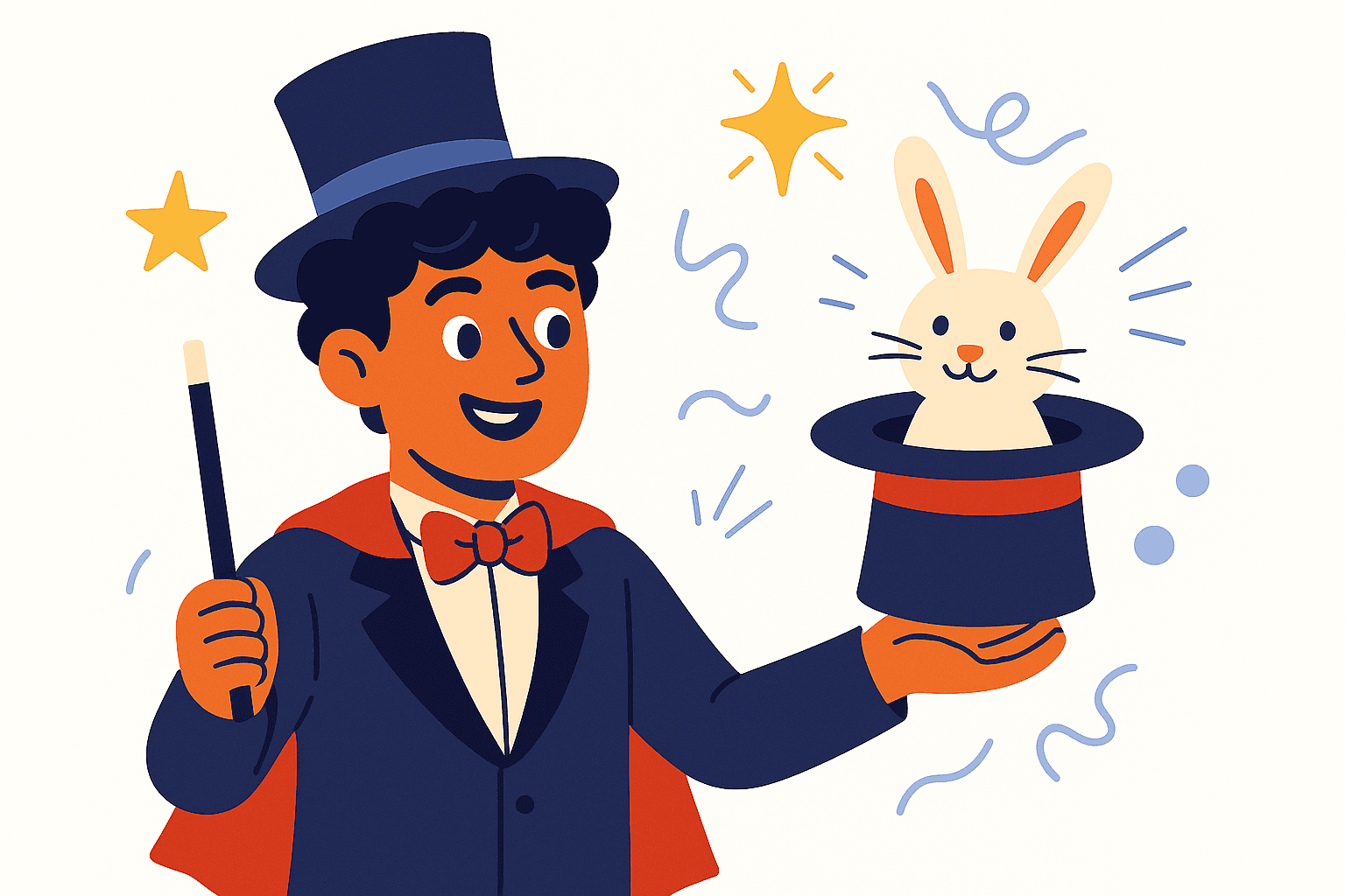 a character playing a magic trick