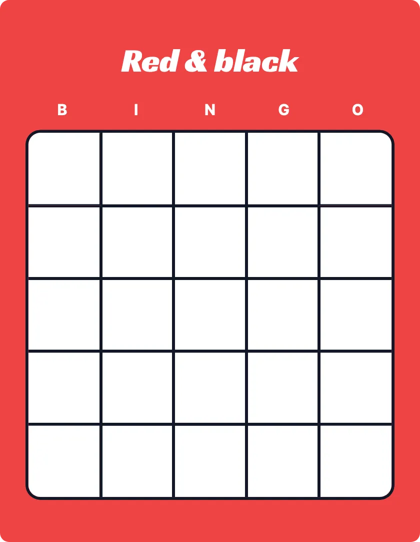 Red & Black blank bingo card