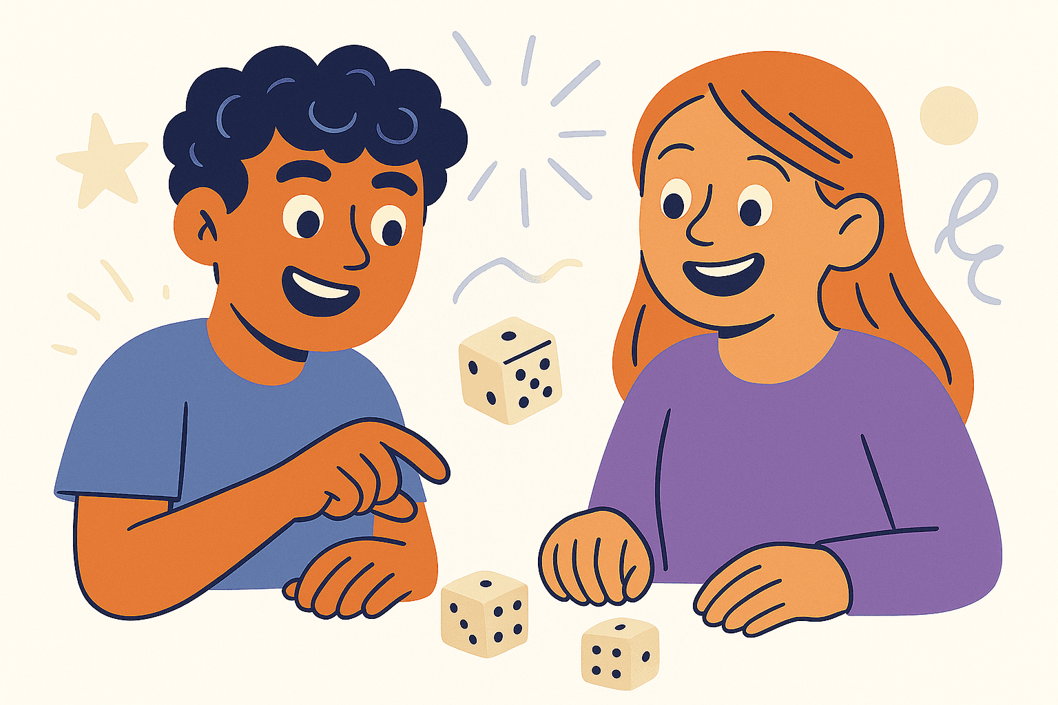 two characters rolling dice