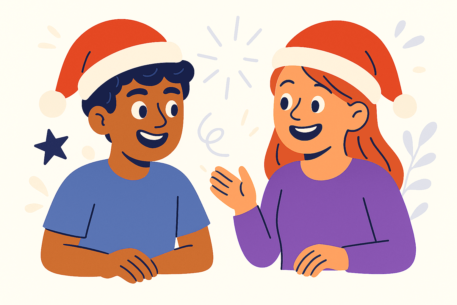 two characters wearing santa hats